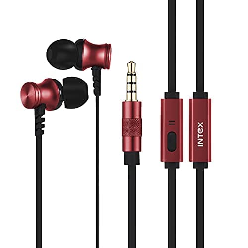 Intex Thunder 110 Wired in Ear Super Bass Earphones with Mic & 3.5mm Universal Jack (110 Blazing Red)