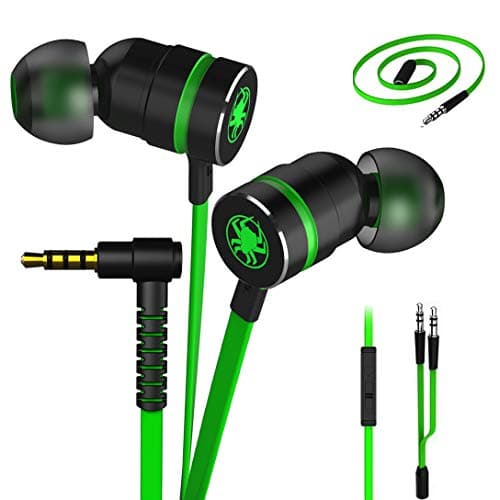 Plextone Gaming Earphones, RichBass in-Ear Headphones with L Sharp Plug & Extension Cable for PC, iPhone, Samsung, Laptop, Xiaomi (Upgrade Green)