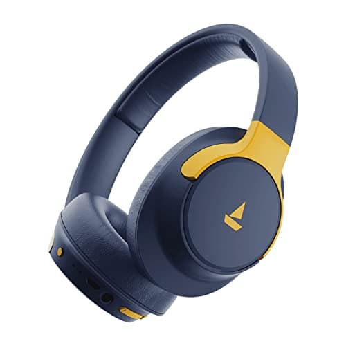 (Renewed) boAt Rockerz 660 Bluetooth Over-Ear Headphone with Mic(Bumblebee Blue)