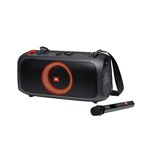 JBL PartyBox On-The-Go - A Portable Karaoke Party Speaker with Wireless Microphone, 100W Power Output, IPX4 splashproof, 6 Playtime Hours, Shoulder St