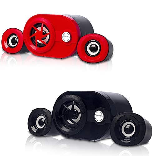 Quantum QHM6200 Portable Laptop/Desktop USB Powered Multimedia 2.1 Channel USB Speaker with AUX Input (Red)