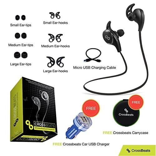 CrossBeats Ultra Wireless Bluetooth Earphones Headphones V4.2 Sports with Mic/Apt-X for iPhone, Ipad, Samsung, Android Smartphone Tablets