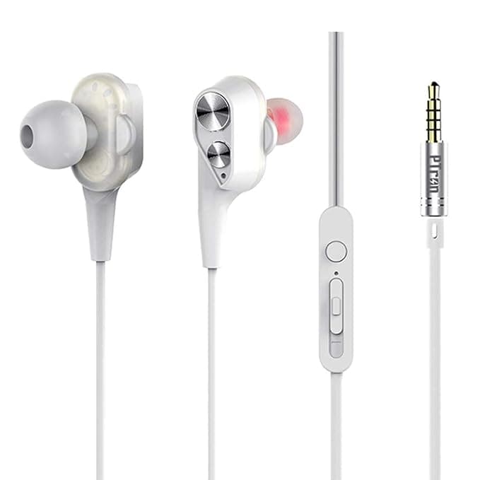 pTron Boom 2 4D in-Ear Dual Driver Wired Headphones with Mic - (White and Silver) In-Ear
