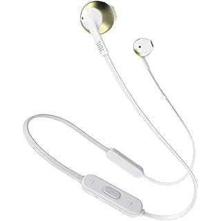 (Renewed) JBL T205BT Pure Bass Wireless Metal Earbud Headphones with Mic (Gold)