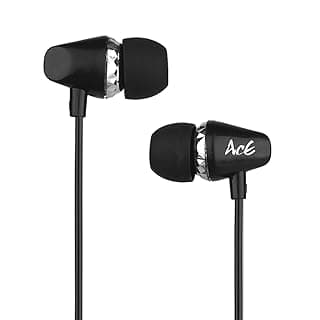 Ace A12 in-Ear Noise Isolating Earphones with Remote & Mic for Hands Free Calling, Compatible with iOS & Android Devices, Mic Plug : 3.5mm, Cord Length : 1.2m with Extra Pair of Earbud (Black)