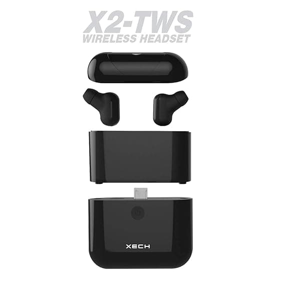 XECH X2-TWS IPX5 Waterproof True Wireless Stereo Sports Earpod with Bluetooth 5.0, Mic, Voice Assistant and 1600mAh Charge Case Power Bank (Black) In-