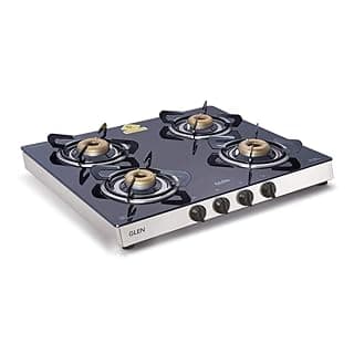 Glen 1041 Glass Top 4 Forged Brass Burner Gas Stove (Black)