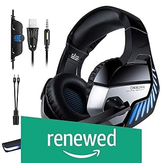 (Renewed) ONIKUMA K5 PRO Stereo Gaming Headset with Mic, Controls and LED light for PC, PS4, Xbox and Mobiles (Black/Red)