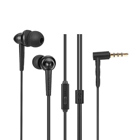 SENCER Extra Bass Wired in-Ear Earphones with Mic,Noise Isolation Headphones with HD Microphone for Mobile (Black)