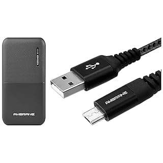 Ambrane 10000mAh Lithium Polymer Power Bank (Capsule-10K, Black) + Ambrane Unbreakable 3A Fast Charging Braided Micro USB Cable for Android Devices – 1.5 Meter (RCM15,