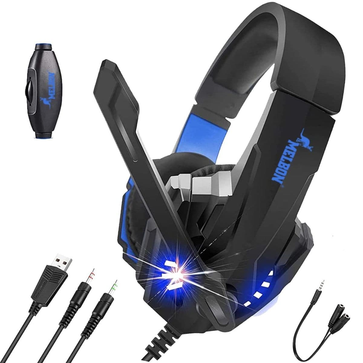 MELBON K20 Wired Over Ear Gaming Headphones With Mic For With Ps4, Xbox One, Pc, Laptop, Black