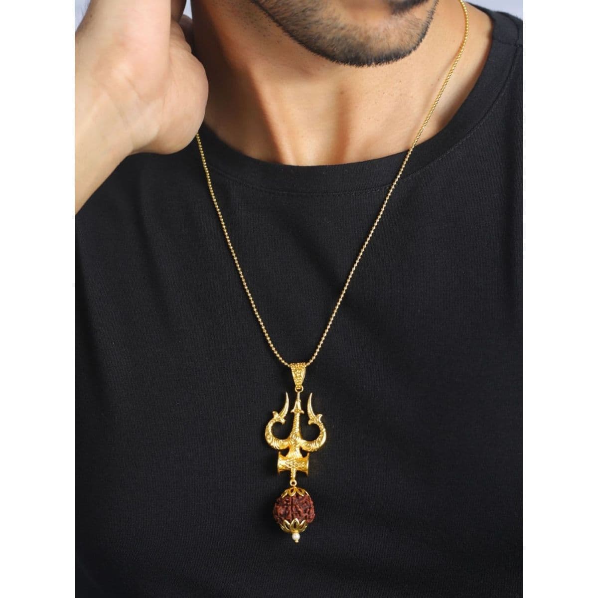 Priyaasi Trishul Rudraksha Gold Plated Necklace for Men