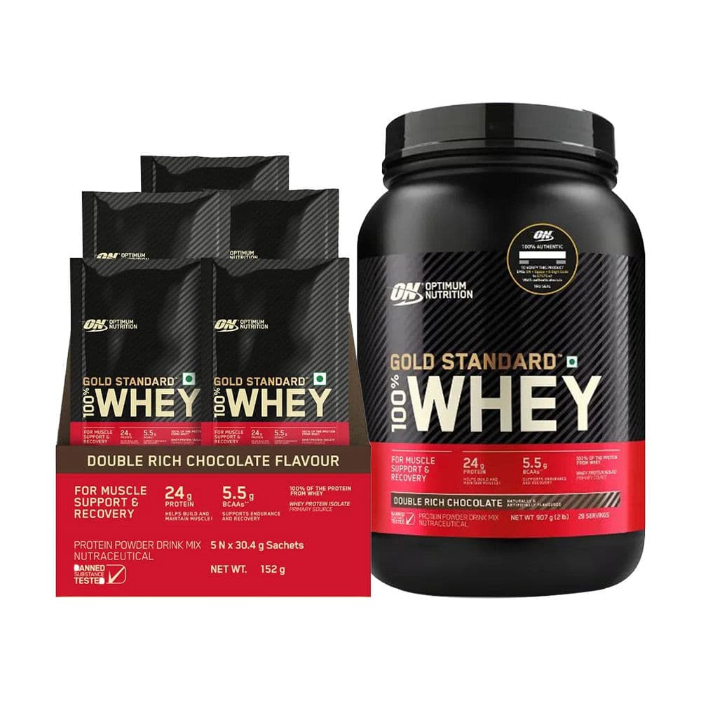 Optimum Nutrition (ON) Gold Standard 100% Whey Protein + Sachet Box Double Rich Chocolate