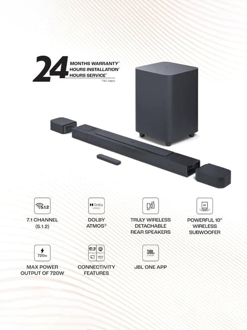 JBL Bar 800 Pro 720W Truly Wireless Soundbar with Wireless Subwoofer (Black, 5.1.2 Channel)