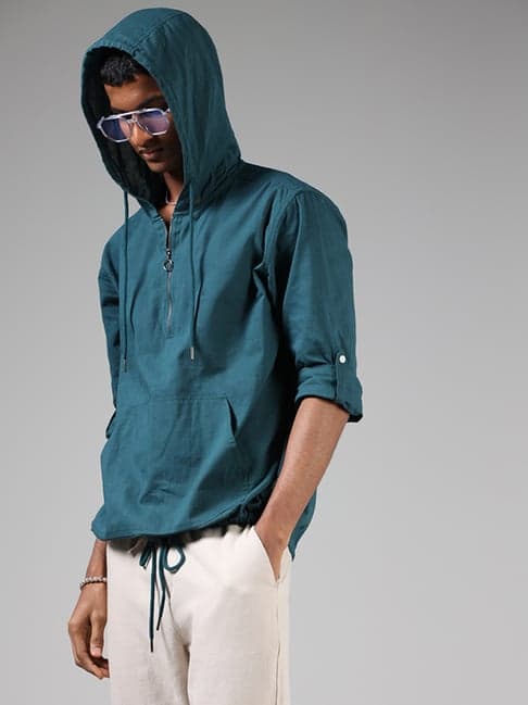 ETA by Westside Teal Resort Fit Zipper Hoodie Shirt