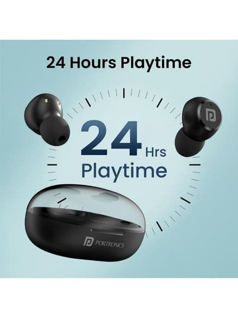Portronics Harmonics Twins S13 in Ear Earbuds with Mic, 24H Playtime (Black, True Wireless)