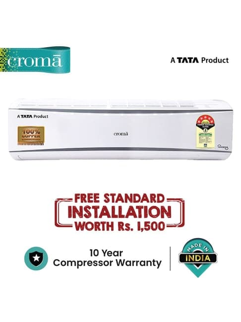 Croma 1.5 Ton Inverter 5 Star Copper CRAC7705 (R32) Split AC (White)