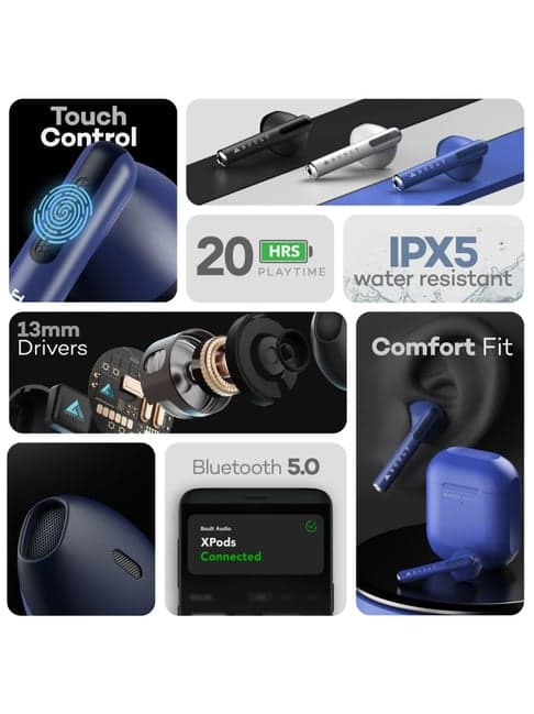 Boult Audio AirBass Xpods True Wireless Earbuds with 20H Playtime (Blue)
