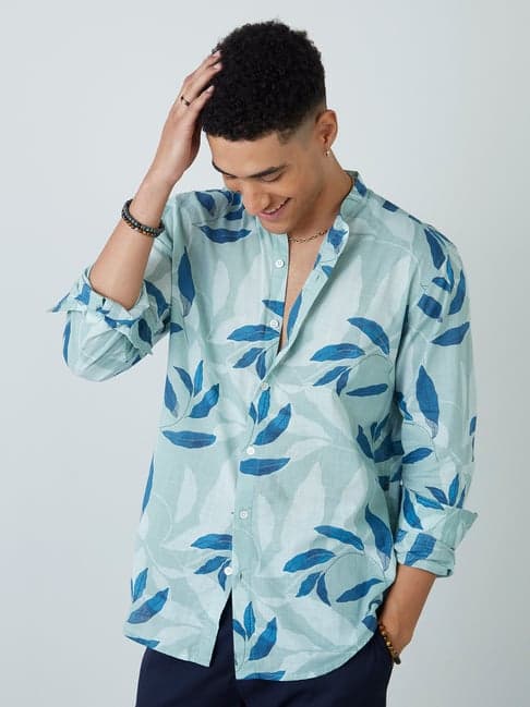 ETA by Westside Mint Leaf-Printed Resort-Fit Shirt