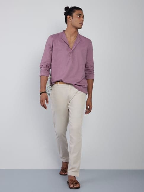 ETA by Westside Mauve Self-Patterned Resort-Fit Shirt
