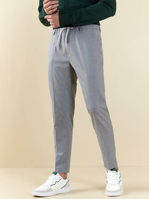 WES Formals by Westside Grey Striped Carrot-Fit Trousers