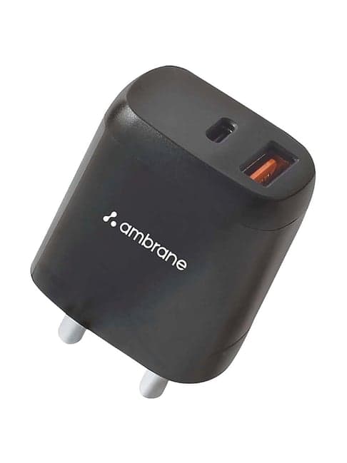 Ambrane Raap H11 20W Dual Port BoostedSpeed Charger with PD & Quick Charge (Black)