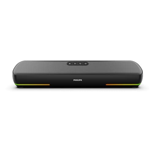 Philips TAB4120BK/94 Wireless Bluetooth Soundbar, 20W, 8H Playtime, Bluetooth 5.1, TWS Mode, RGB Light, LED Indicator, Built-in Mic, Voice Assistant, ...