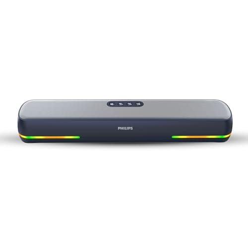 Philips TAB4120BL/94 Wireless Bluetooth Soundbar, 20W, 8H Playtime, Bluetooth 5.1, TWS Mode, RGB Light, LED Indicator, Built-in Mic, Voice Assistant, ...