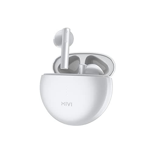 Mivi DuoPods A350 True Wireless Earbuds with 50hrs Playtime, Half in Ear, 13mm Dynamic bass Drivers, Fast Charging, Metallic Shades, Made in India Bluetooth Earphone, TWS with Voice Assistant - White