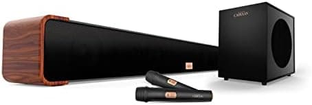 Saregama Carvaan Musicbar Karaoke SCSB192, 120W 2.1 Channel Soundbar, Karaoke Function to Sing Any Song, 2 mics, 1000 pre-Loaded Songs, FM/BT/Aux in, Wired Subwoofer, HDMI, Co-axial (Cosmos Black)