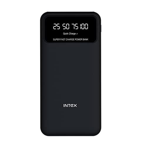 Intex Strong Rhino PD QC 10000 mAh Poly Power Bank, Dual (Input&Output), 22W Fast Charging, Smart Display,LED Torch Light,Over Current/Charge/Discharge Protection & Shock Resistant Coal Black