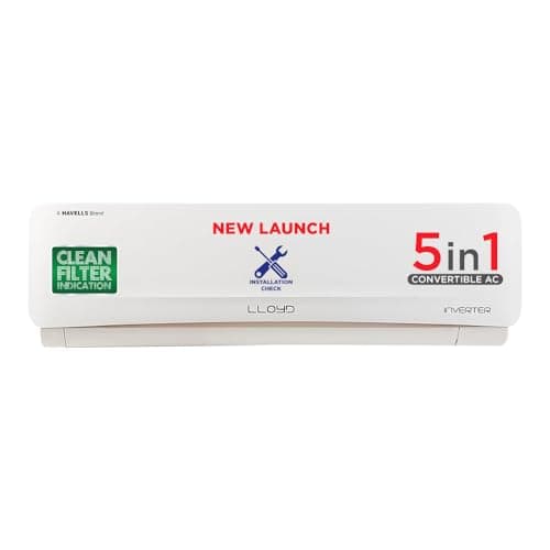 Lloyd 2.0 Ton 5 Star Inverter Split AC (5 in 1 Convertible, 100% Copper, Anti-Viral + PM 2.5 Filter, 2023 Model, White with Golden Deco Strip, GLS24I5FWGEV)