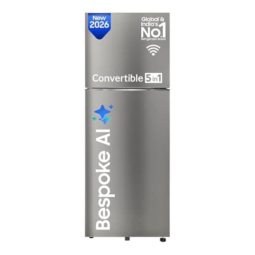 Samsung 350 L, 2 Star, Convertible 5-in-1, Digital Inverter, Frost Free Double Door, WiFi Bespoke AI Refrigerator (RT38HG5A42SLHL, Silver, Ez Clean St...