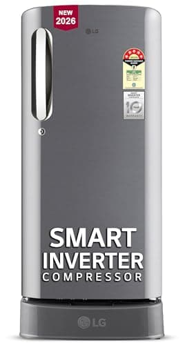LG 185 L, 5 Star, Smart Inverter, Direct Cool Single Door Refrigerator (GLD1956ZAPZ, Shiny Steel, Base stand with Drawer)