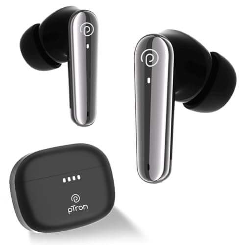 pTron Basspods Tour TWS Earbuds with 3D AudioScape, 45Hrs Playtime, TruTalk AI-ENC Calls, 50ms Low Latency Sync, BT v5.3, Type-C Fast Charging, Voice ...