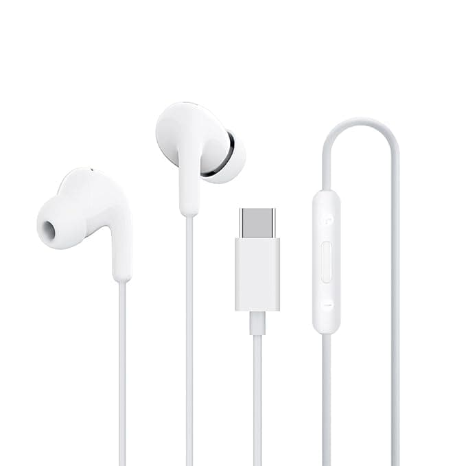 Wired Earbuds Compatible with Xiaomi Redmi Note Series, Type-C, 12.4mm High Bass Drivers, HD Calling Mic, IP54, White