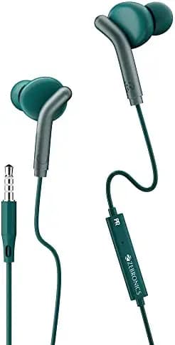 (Renewed) Zebronics Zeb-Bro in Ear Wired Earphones with Mic, 3.5mm Audio Jack, 10mm Drivers, Phone/Tablet Compatible(Green)