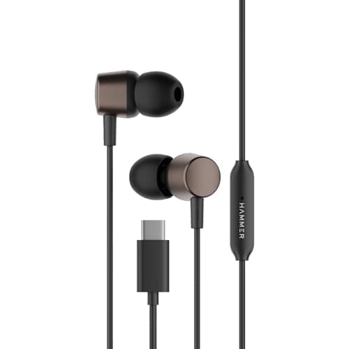HAMMER Nova 2 Type C Wired Earphones with Mic, Metal Earbuds, Deep Bass, 13mm Driver, in-line Control, Tangle-Free Cable, USB-C in-Ear Headphones for ...