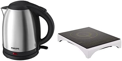 PHILIPS Viva Collection HD4938/01 2100-Watt Glass Induction Cooktop with Sensor Touch (Black) & Philips HD9306/06 1.5-Litre Electric Kettle (Multicolor)
