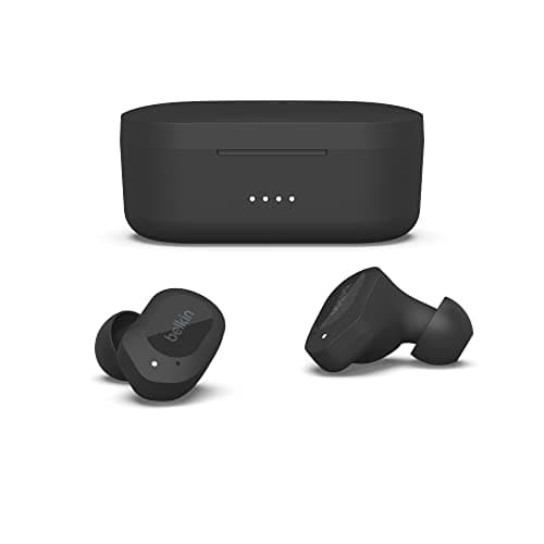 Belkin SOUNDFORM™ Play True Wireless in-Ear Earbuds, IPX5 Sweat & Water Resistant, Up to 38 hrs. Playtime, Bluetooth 5.2, Wireless Charging, Dual mic on Each Side, Compatible with iOS & Android, Black