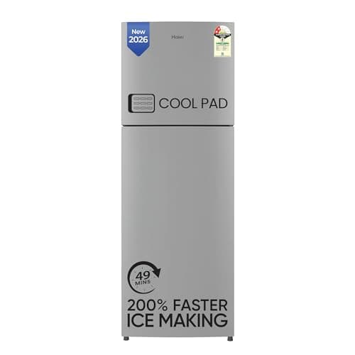 Haier 240L 2 Star Frost Free Top Mount Double Door Refrigerator|Cool Pad|200% Faster Ice Making in 49 Minutes (HEF-252EGSA-P, Moon Silver)