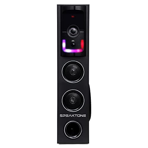 SPEAKTONE Tower Speakers with Dual Speakers, and 1 Sub Woofers with Bluetooth, USB, FM, AUX, Radio, Lights, Tall Standing Speakers, Wooden Cabinet for Excellent Sound, Heavy Bass, Black Color