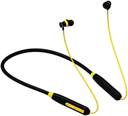 iBall Neckwear Tune2 Bluetooth Wireless Neckband, BT 5.0, Fast Charging, IPX5 Water Resistant, Voice Assistant, Light Weight, Up to 18 Hours of Total Playtime, Magnetic Earbud -(Black & Yellow)
