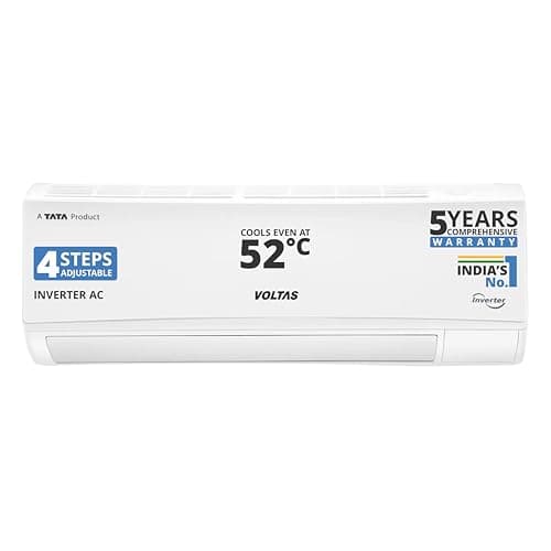 Voltas 1 ton 5 Star, Inverter Split AC (Copper, 4-in-1 Adjustable Mode, Anti-dust Filter, 2024 Model, 125V Vectra CAW, White)
