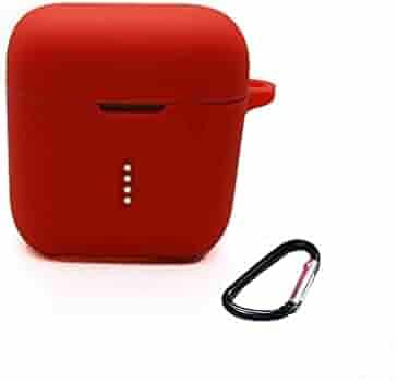CARE CASE® Shock Proof Pouch for Boat Airdopes 141/148 with LED Light Indicator Protective Soft Silicone Case Cover with Hook (Cover Only) (RED)