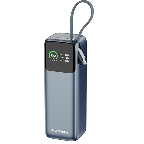 Ambrane 240W Fast Charging Powerbank for MacBook, Type C Laptop & Mobile Charging, USB-A Output 27000mAh Battery, Triple Output, Power Delivery & Quic...