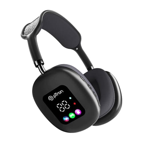 pTron Studio Pixel, 70hrs Playtime, Wireless Over Ear Headphones w/HD Mic, TruTalk AI-ENC Calls, 40mm Drivers, Pristine Sound, RGB Display, BT5.3, Dua...