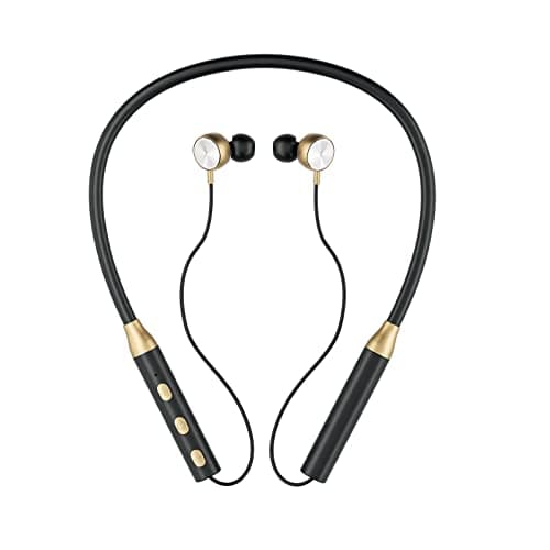 NOYMI Bluetooth Wireless in Ear Neckband with Mic,Bluetooth Earphones with 10mm Driver,IPX5 Rating, Low Latency Headphones (Black&Golden)