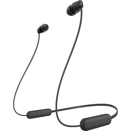 Sony WI-C100 Wireless Headphones with 25 Hrs Battery, Quick Charge, DSEE-Upscale, Splash Proof (IPX4), 360RA, Clear Bass, Fast Pair, in-Ear Bluetooth Headset with mic for Phone Calls & Music (Black)