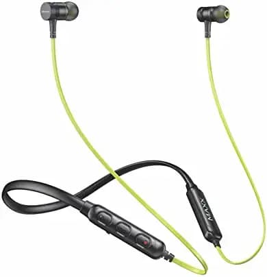 Maxx NX1 Wireless in-Earphone with Upto 25Hrs Playtime, Dual Pairing, Noise Cancellation, Rapid Charge, Magnetic, IPX6 with Mic (Black/Green)